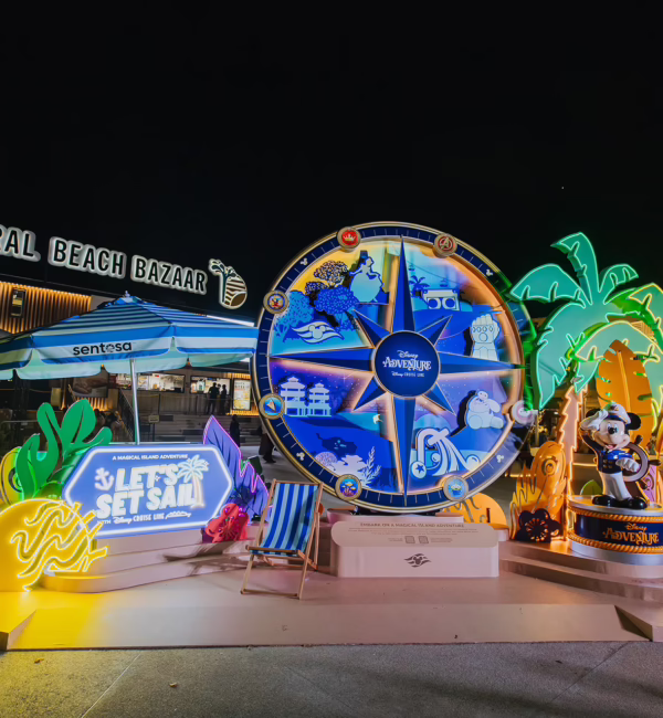 Explore glowing Disney-themed installations on Sentosa after dark as part of A Magical Island Adventure: Let’s Set Sail with Disney Cruise Line