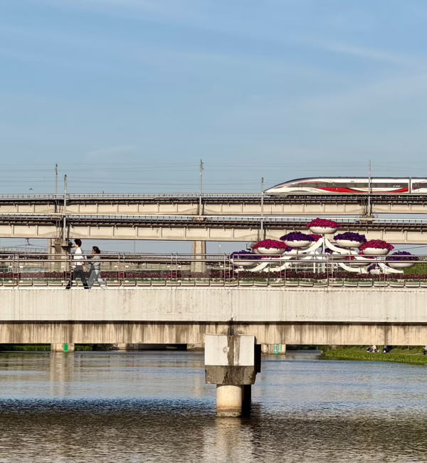 Shanghai Maglev Train connecting Pudong International Airport with Longyang Road Station.