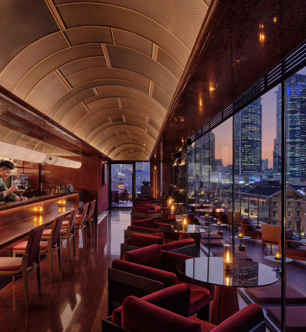 Secret Roof terrace in Shanghai overlooking the historic shikumen rooftops of Zhang Yuan and Jing’an skyline.